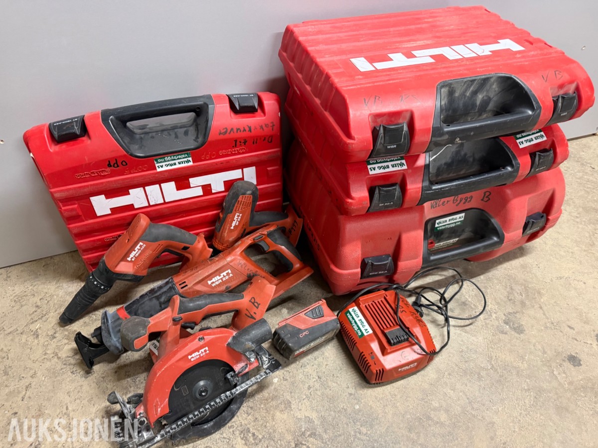 Hilti batteriverktøy. Drill, sirkelsag, bajonettsag og skrumaskin. 22 volt. 