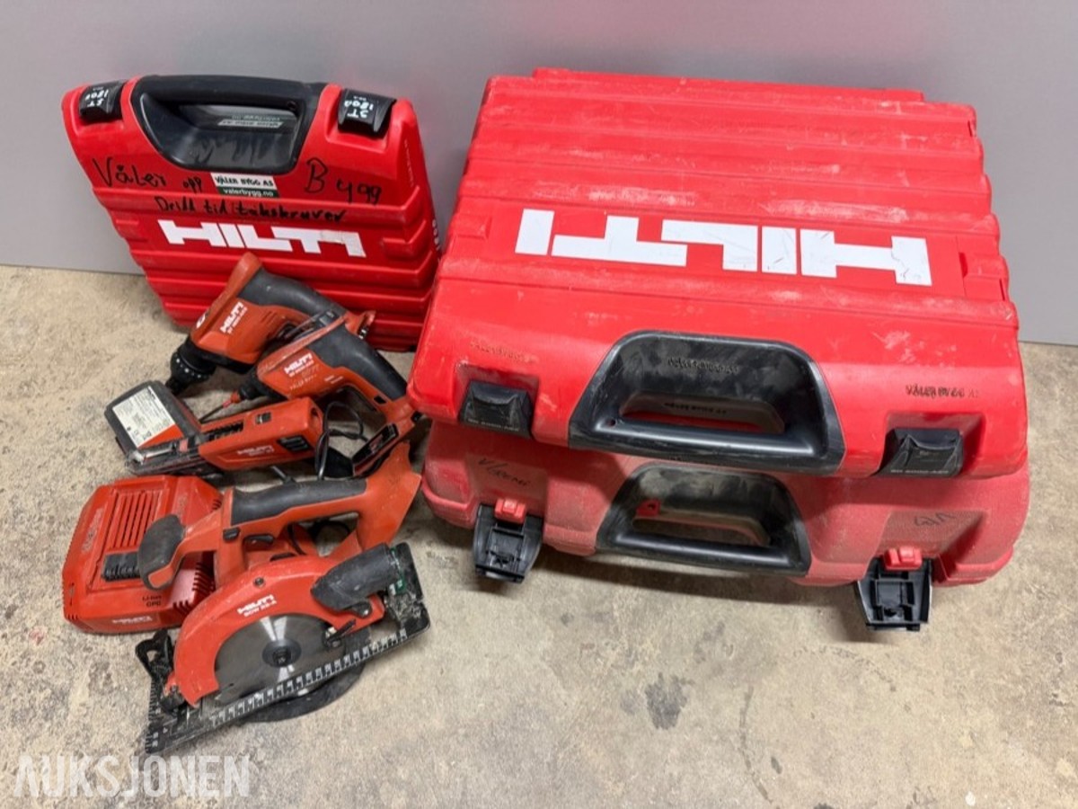 Hilti Batteriverktøy. Skrumaskin, gipsskrutrekker og sirkelsag. 22 volt