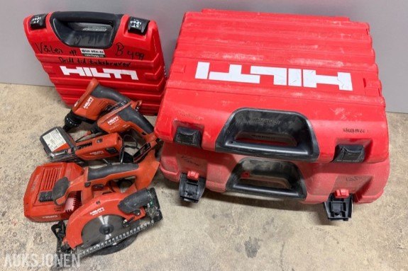 Hilti Batteriverktøy. Skrumaskin, gipsskrutrekker og sirkelsag. 22 volt