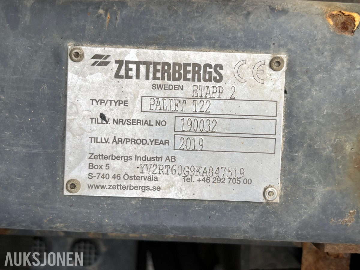2019 VOLVO FH 540 EURO6 8x4 KROKBIL – ZETTERBERGS PALIFT T22 - MAHLE MIDTSKJÆR OG BRØYTEPLATE