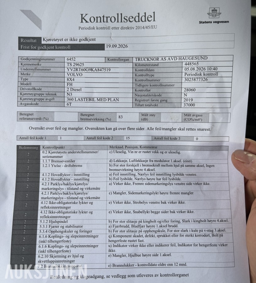 2019 VOLVO FH 540 EURO6 8x4 KROKBIL – ZETTERBERGS PALIFT T22 - MAHLE MIDTSKJÆR OG BRØYTEPLATE