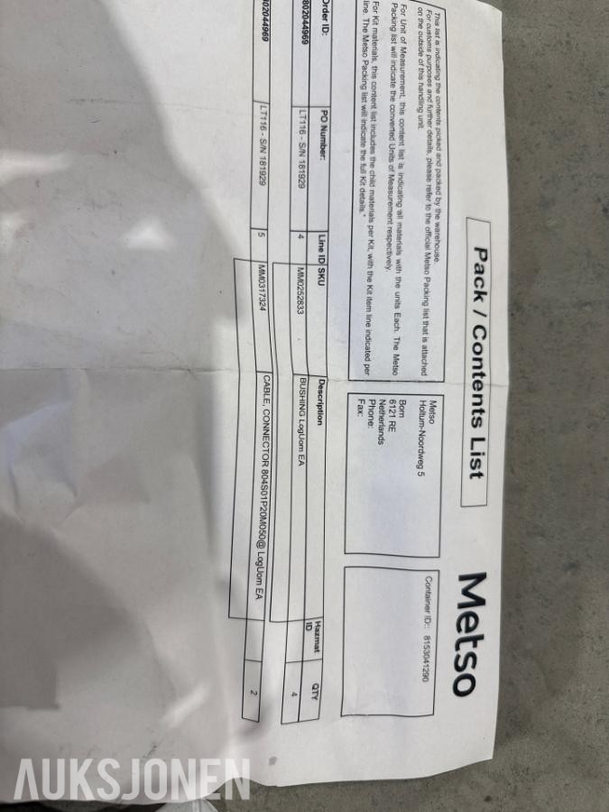 Metso reservedelspakke / sensorer og maskindeler