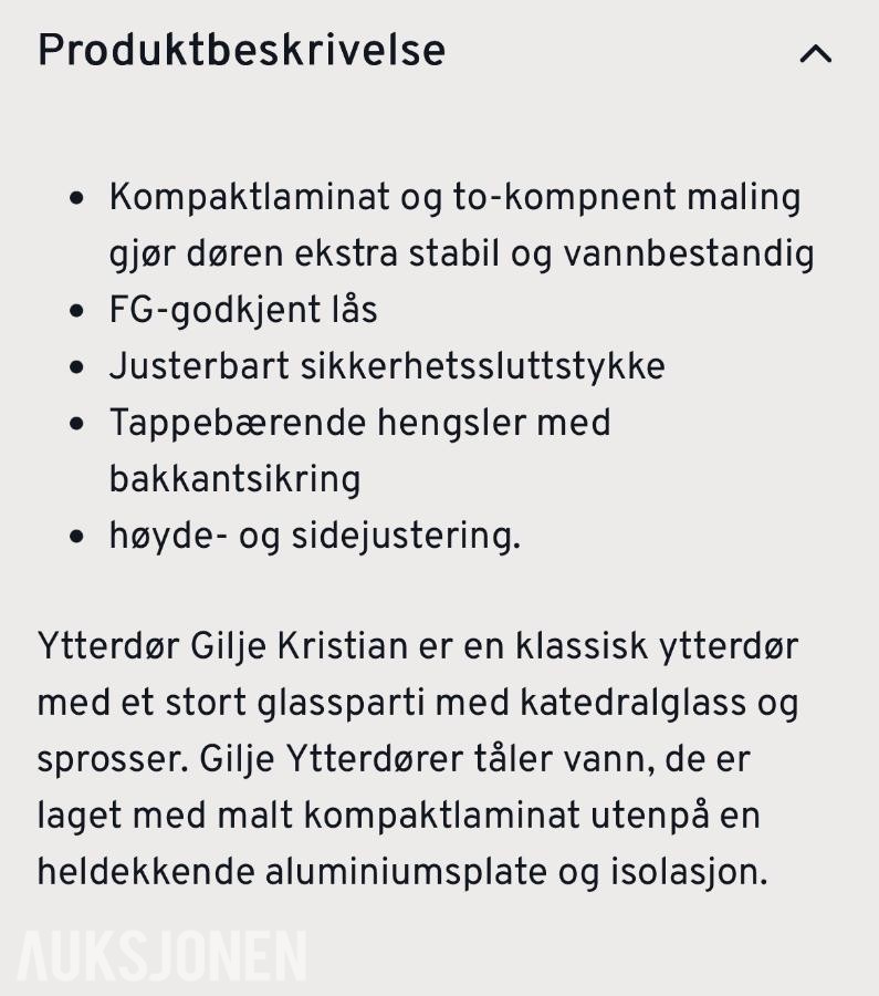 Gilje Ytterdør Kristian 100x210 cm Venstrehengslet