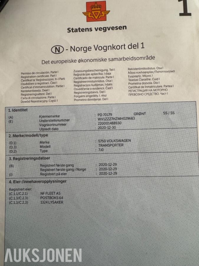 2021 Volkswagen Transporter, Automat, Cruisekontroll, Hengerfeste, Ryggekamera, S+V dekk