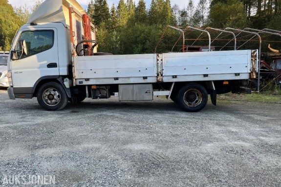2008 Fuso Canter planbil med elektro-hydraulisk kran, hengerfeste og 2 hjulsett, Repobjekt