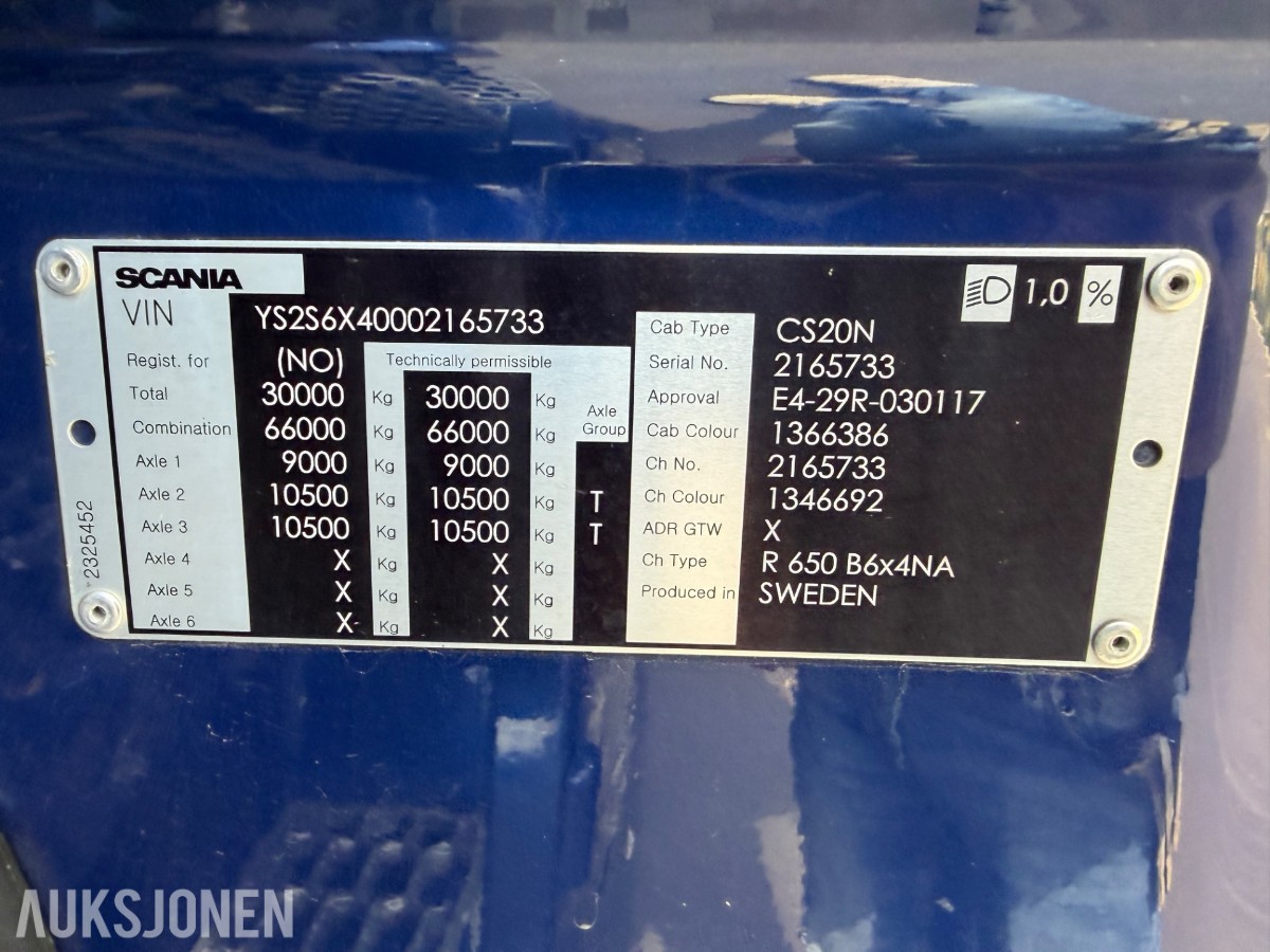 Scania S 650 6x4 bulk m/4 akslet bulkslep, Euro 6T, Helluft, 