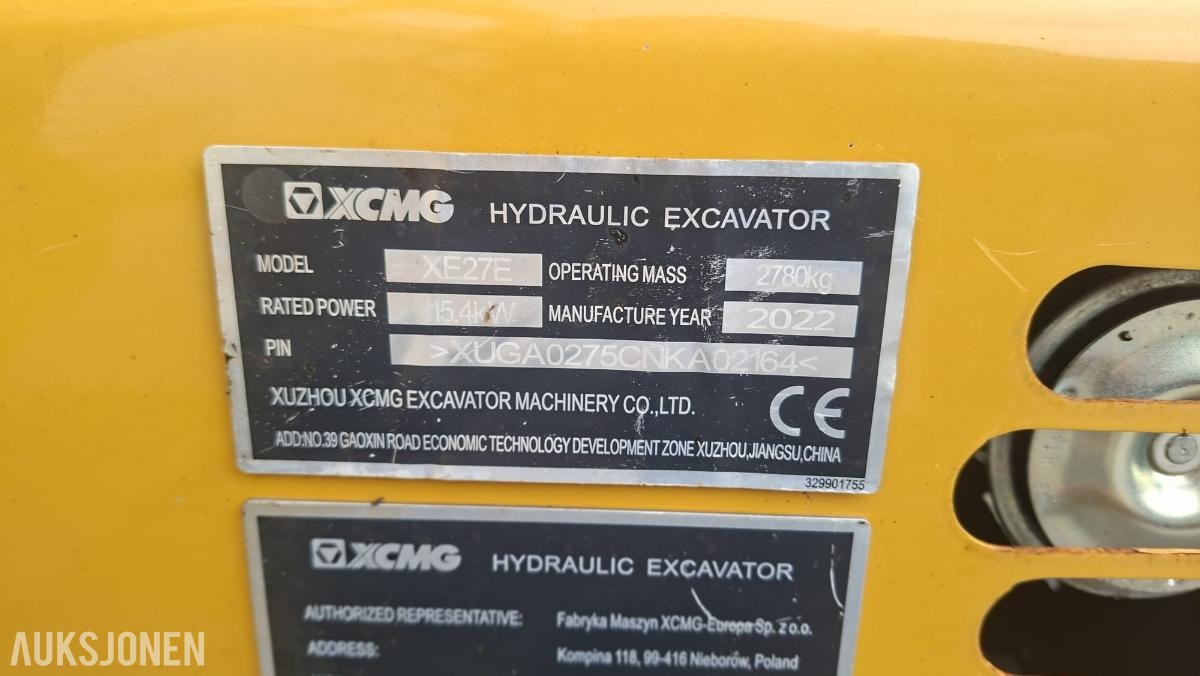 2022 Minigraver - XCMG XE2.7E , 450 timer