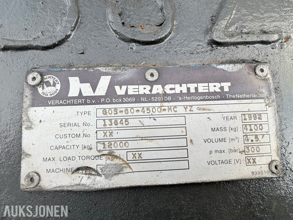 VERACHTERT GOS - 60 - 4500 - MC YZ HYDRAULISK GRABB - ROTATOR - 12 000 KG KAPASITET