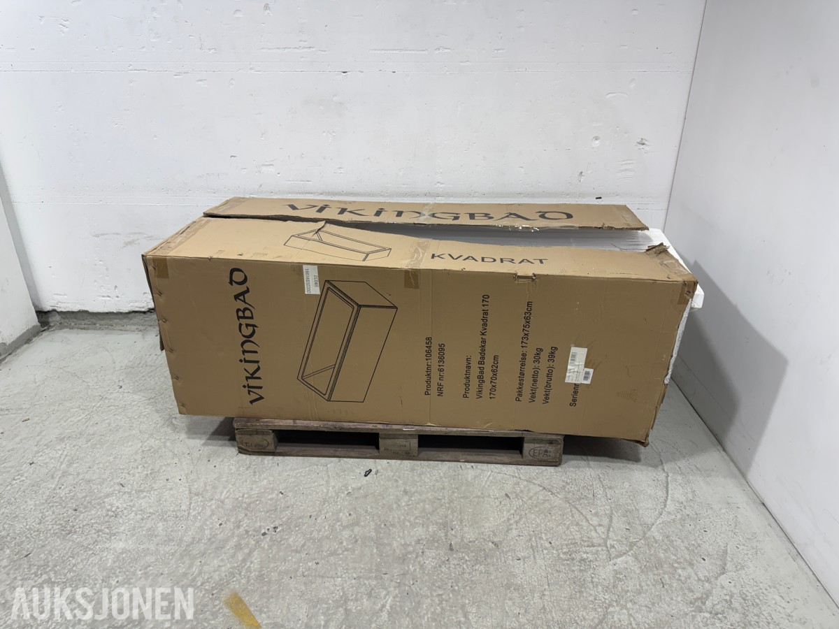 VikingBad Kvadrat 170 badekar 170x70x62 cm – hvit