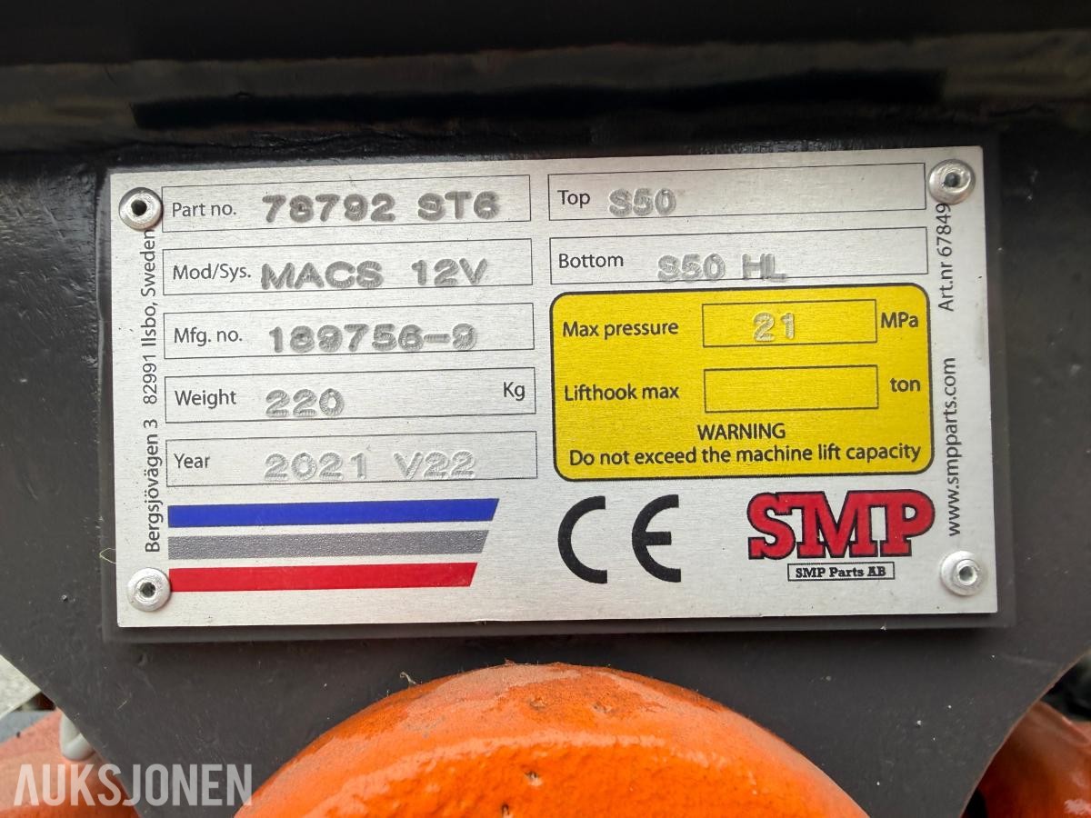 2021 SMP tiltrotator med S-50 feste - ubrukt.