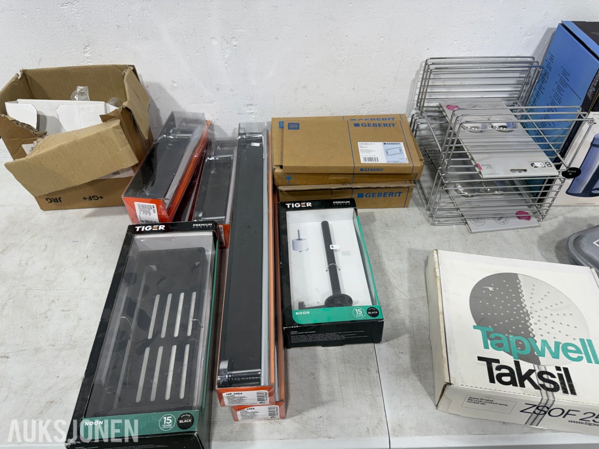 Parti baderomsutstyr – Geberit, Smedbo, Tiger, Tapwell og Vaillant
