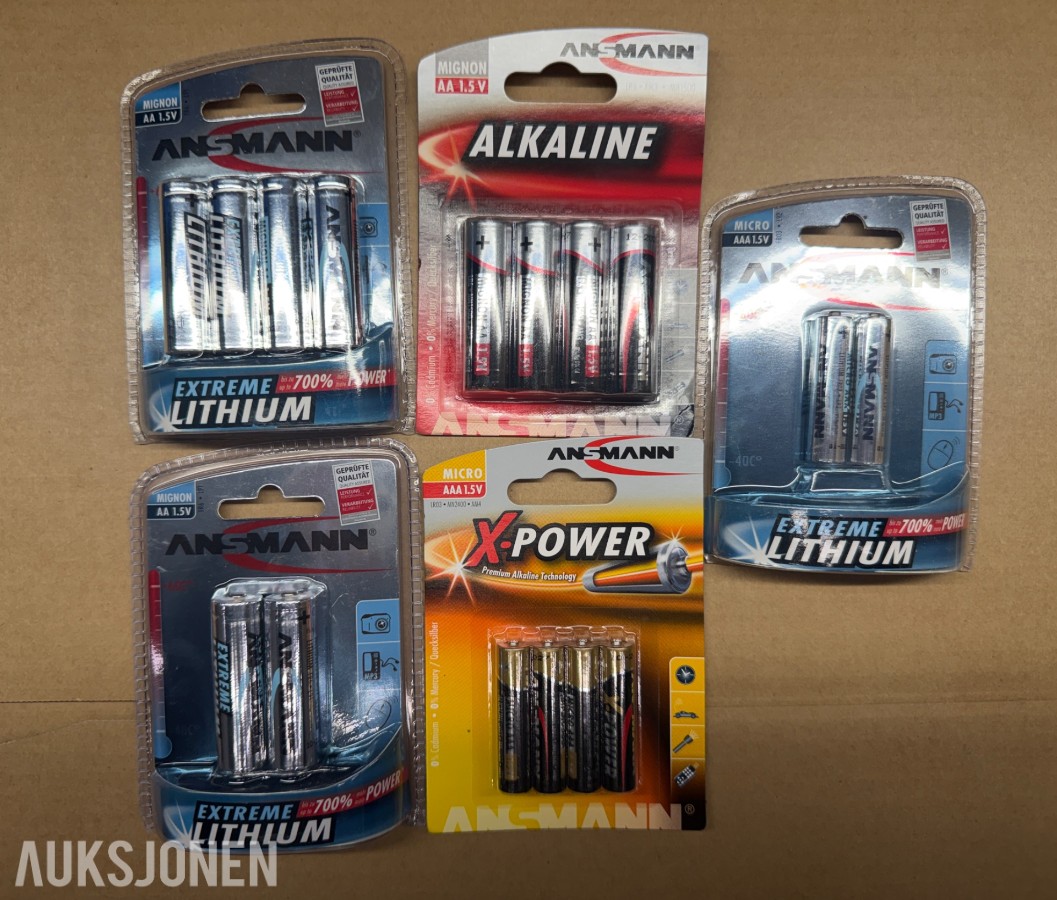 ANSMANN batteripakke – 90 sett Selger 90 sett med ANSMANN-batterier samlet.
