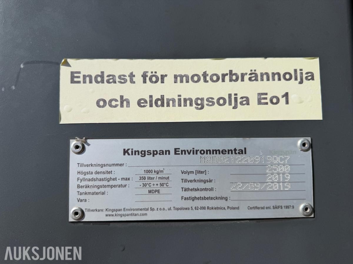 2019 KINGSPAN 2500 liter Dieseltank 2500 liter