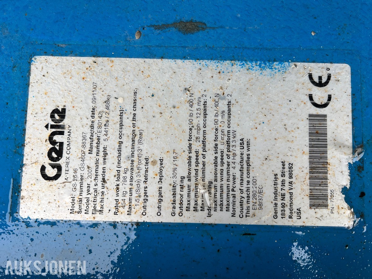 2007 Genie GS-2646 elektrisk sakselift - 9,9 meter arbeidshøyde