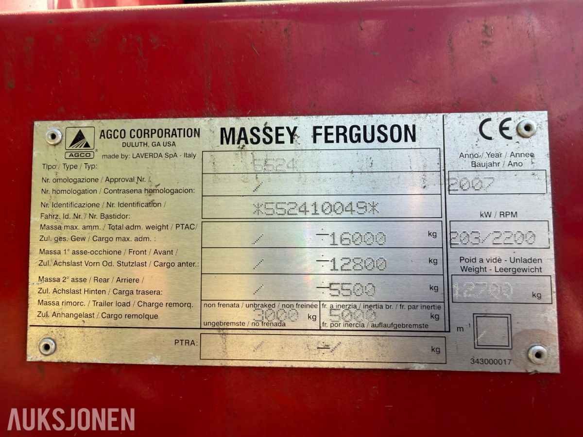 2007 mod. Massey Ferguson Beta 7260 AL-4. Kan leveres omgående