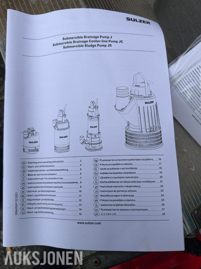 2026 NY/UBRUKT Sulzer J15 W lensepumpe/ dreneringspumpe