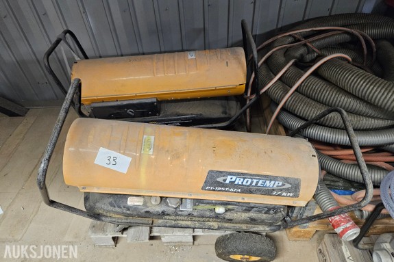 To Protemp byggvarmere - modell PT-125T-KFA-EU på 37 kW - diesel og parafin - tankvolum 37,9 liter