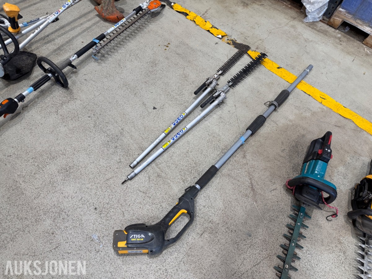 Parti med ryddesager og hekkesakser - Stihl, Stiga, Makita