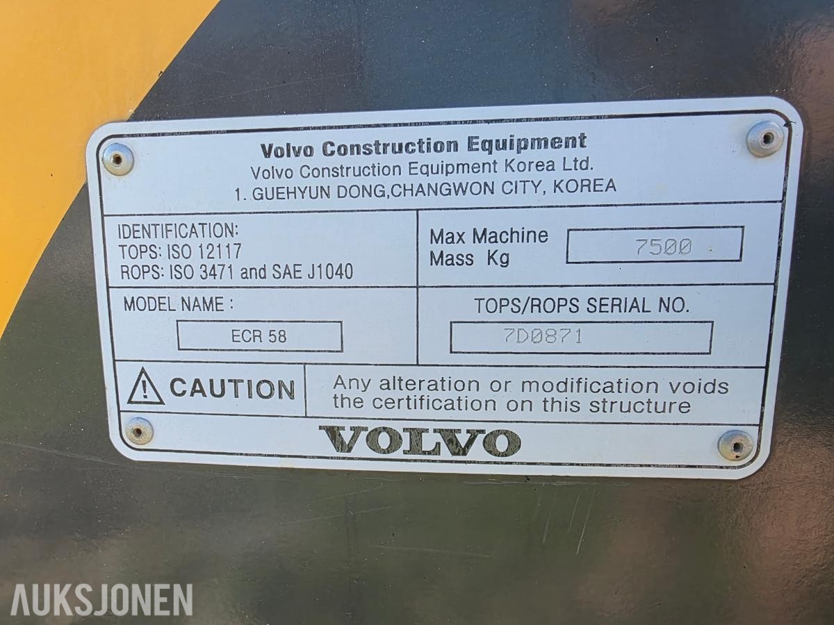 2007 Volvo ECR58 PLUS Minigraver - MVA FRI