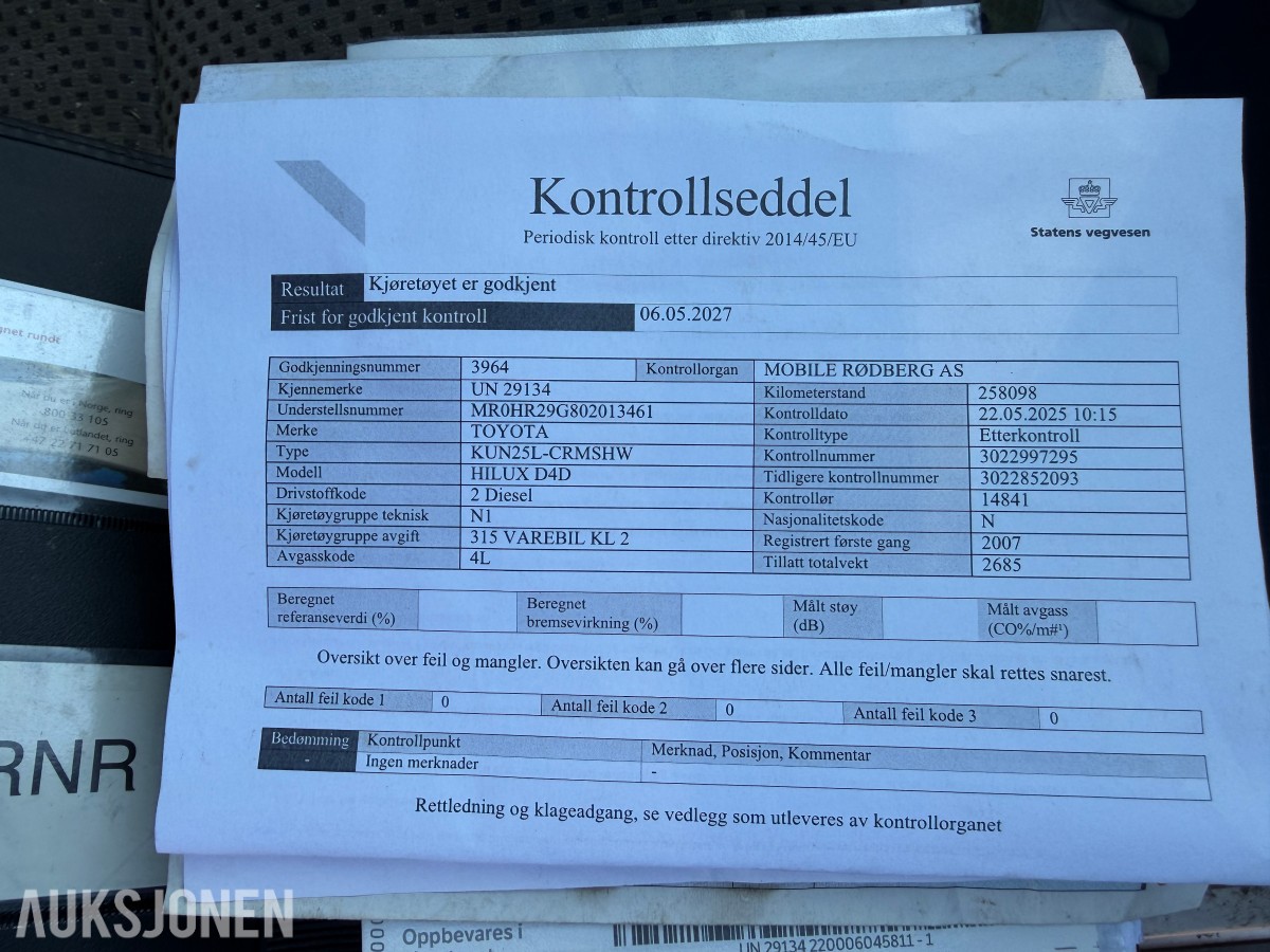 2007 Toyota HILUX 2.5-120 D 4WD - EU-Godkjent
