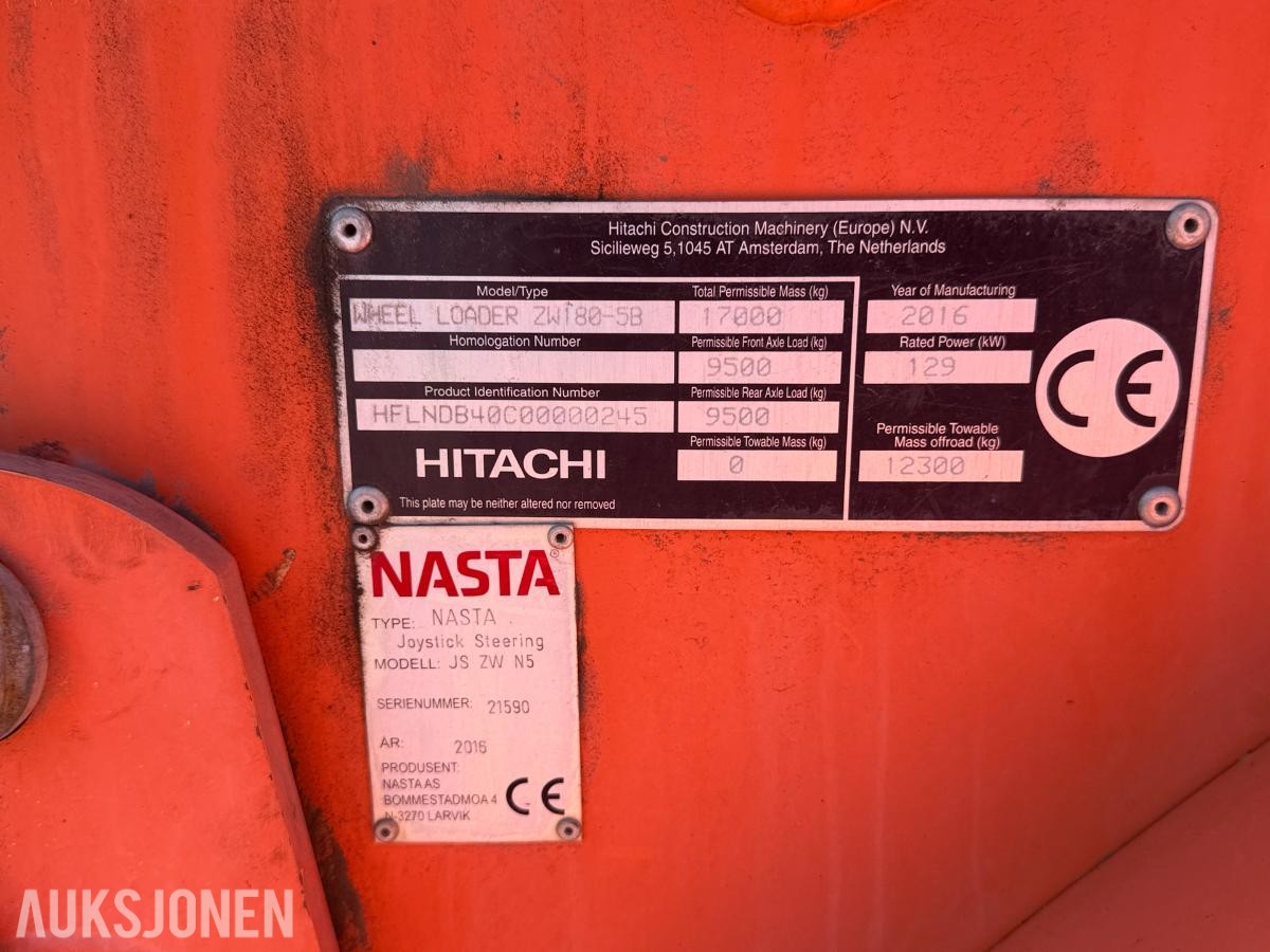 2016 Hitachi ZW180-5B hjullaster med skuffe / Spakstyring