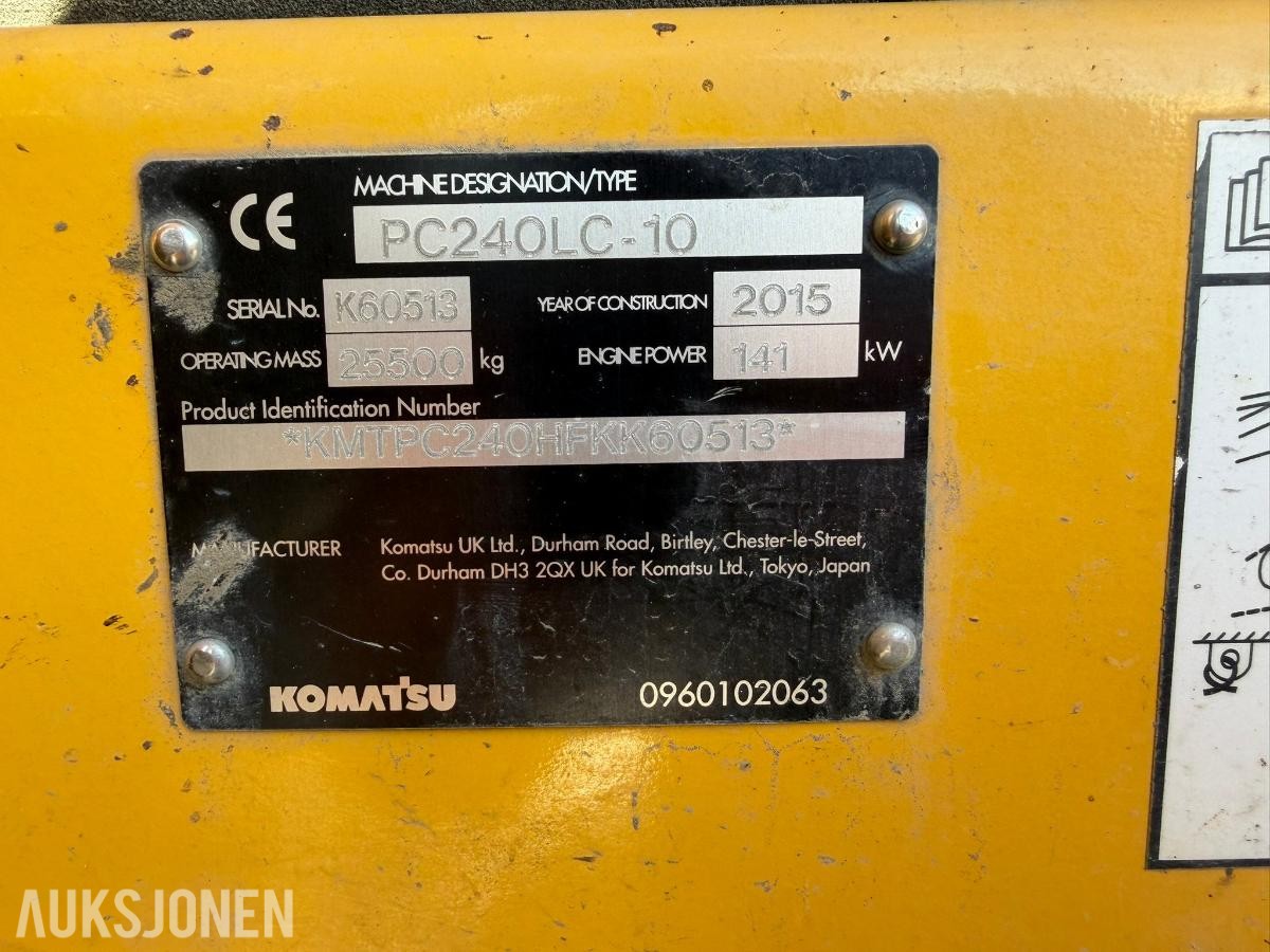 2015 Komatsu PC240LC-10 Gravemaskin - R8 Rototilt - S70 hurtigfeste