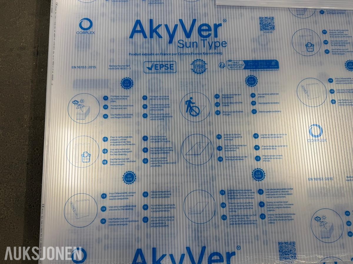 AkyVer polykarbonatplater - 9 stk hele - 600x210cm