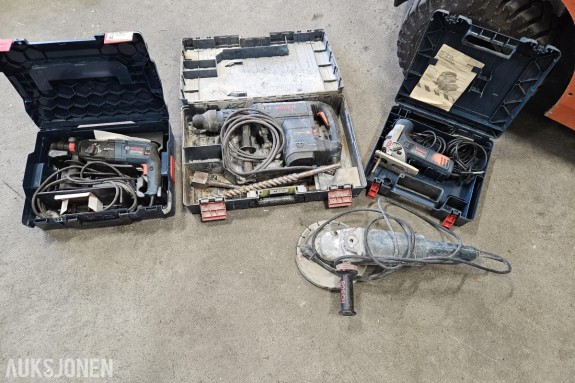 Bosch elektroverktøy - GBH 8-45 DV borhammer SDS-max - GBH 2-28 F borhammer - GST 135 CE stikksag - GWS 24-230 JBX vinkelsliper