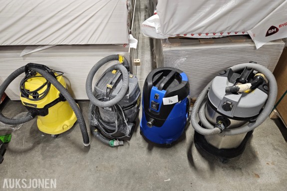 4 stk industri våt- og tørrsuger - Kärcher WD 3 P - Kärcher NT 22/1 Ap Te L - Nilfisk Aero 26 - NIKO WDE30