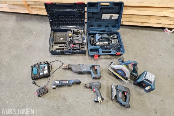 Bosch Professional verktøypakke - rotasjonslaser GRL 400 H - sirkelsag GKS 18V - stikksag GST 18V-LI B - høvel GHO 26-82