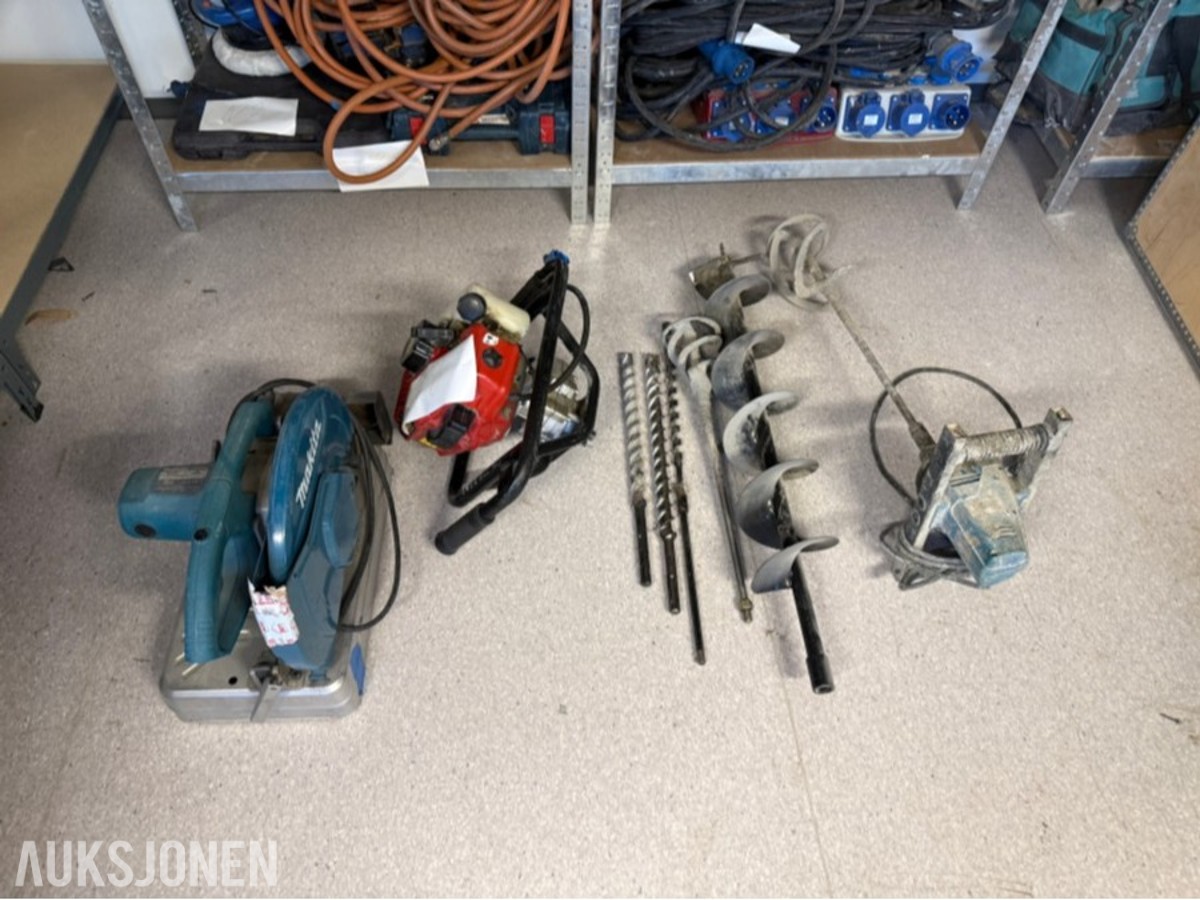 Verktøyparti – Makita LW1400, jordbor, blandemaskin og bor