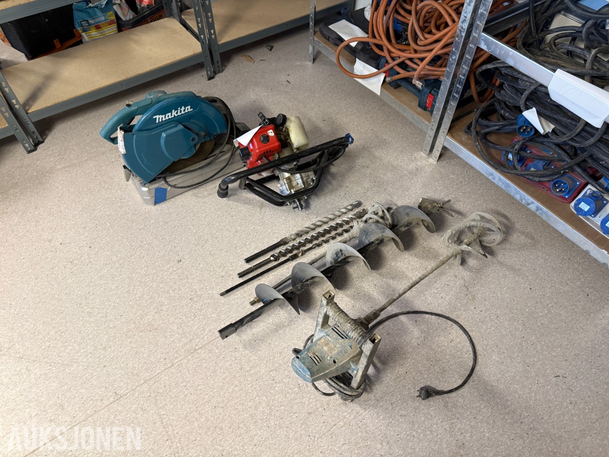 Verktøyparti – Makita LW1400, jordbor, blandemaskin og bor
