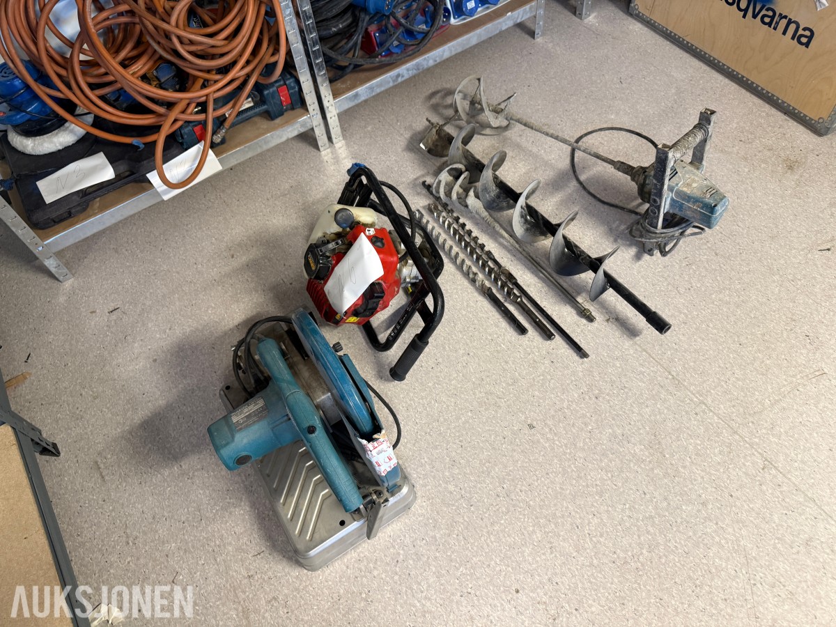 Verktøyparti – Makita LW1400, jordbor, blandemaskin og bor