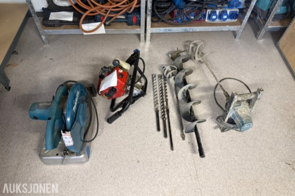 Verktøyparti – Makita LW1400, jordbor, blandemaskin og bor