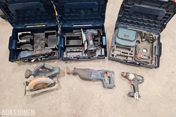Bosch Professional 18V verktøypakke - drill, sirkelsag, bajonettsag, multikutter og stikksag - grønn linjelaser GLL 3-80 CG - flere L-BOXX kofferter