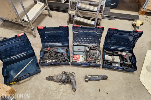Bosch Professional verktøypakke - to GBH 2-28 borhammere - GLL 3-80 CG grønn linjelaser - GSR bore-/skrumaskin og GOP 18V-28 multikutter - fire L-BOXX kofferter