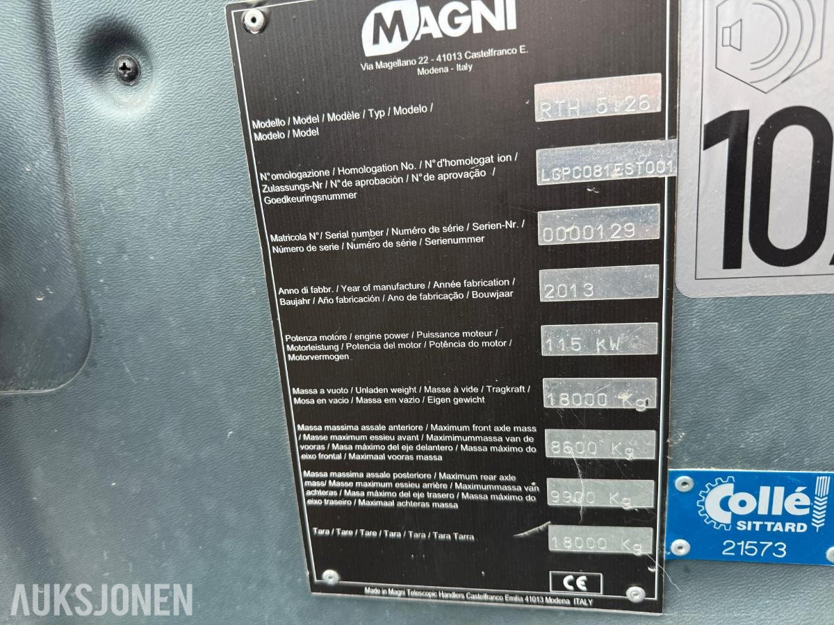 2013 Magni RTH 5.26 teleskoptruck, 2 472 t, personkurv, pallegafler, skuffe, jib og fjernkontroll