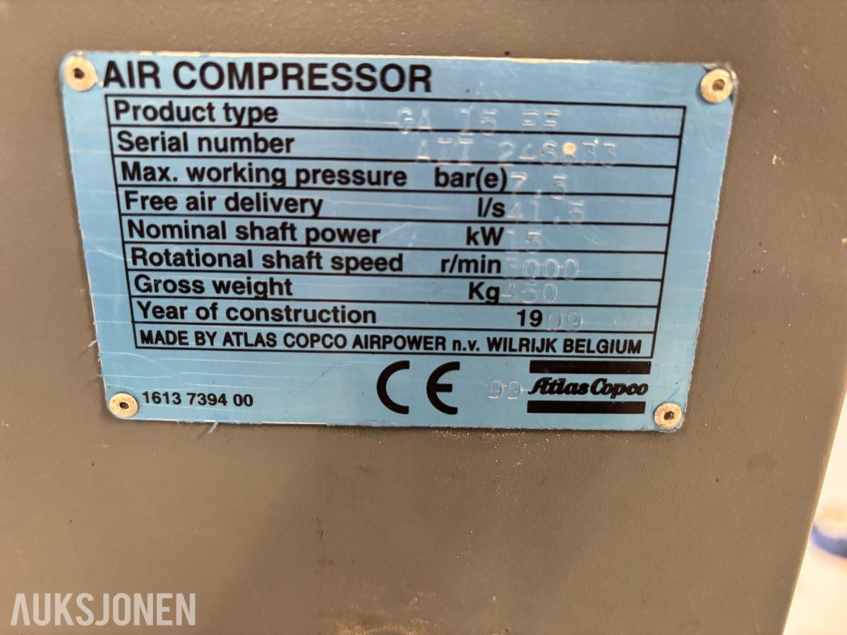 1999 Atlas Copco GA 15 FF skruekompressor 