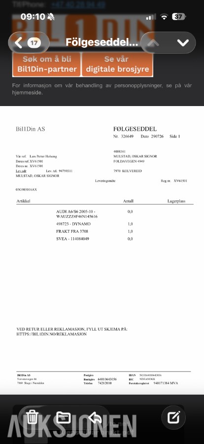 2007 Audi A6 2.0 Diesel, Automat, Skinninteriør, Hengerfeste, Reparasjonsobjekt