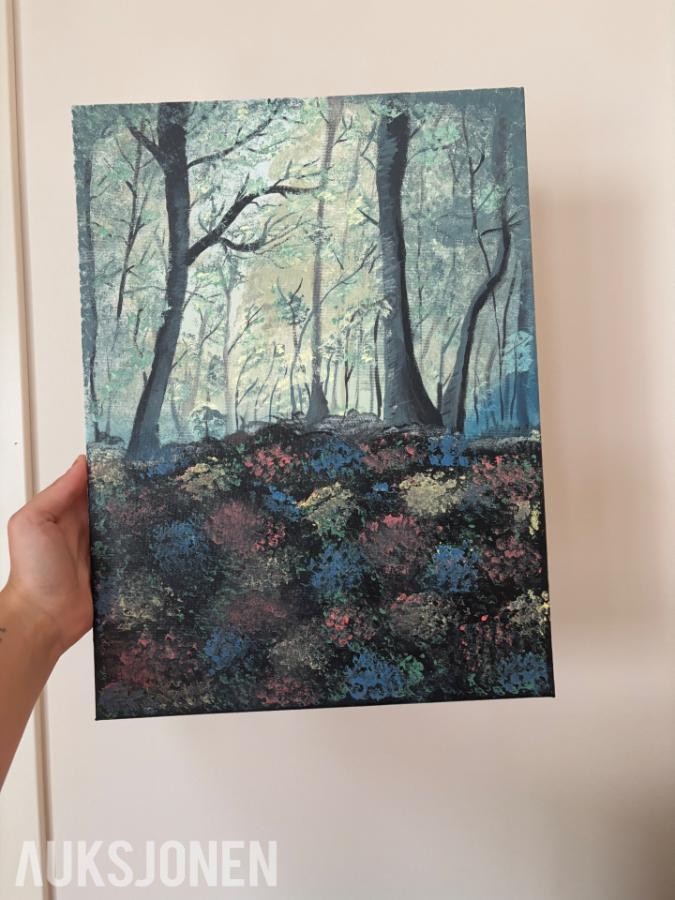 Skogsmaleri med blomstereng - ingen minstepris