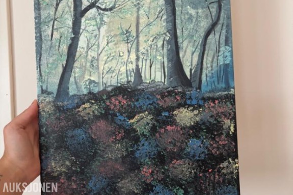 Skogsmaleri med blomstereng - ingen minstepris