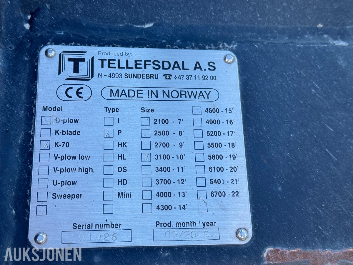 2008 Tellefsdal K-70 plog, 3100mm