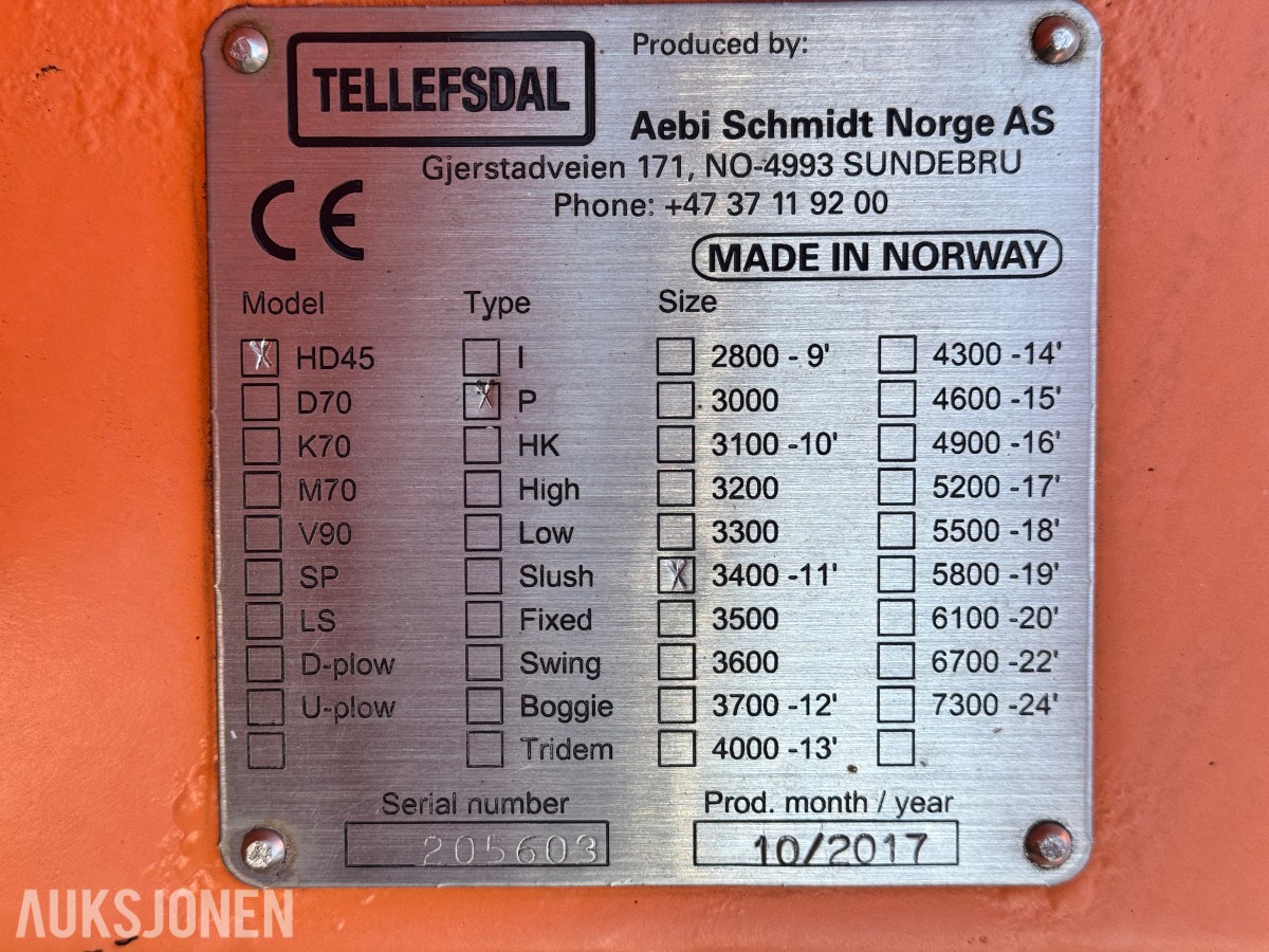 2017 Tellefsdal HD45 diagonalplog, 3400mm,