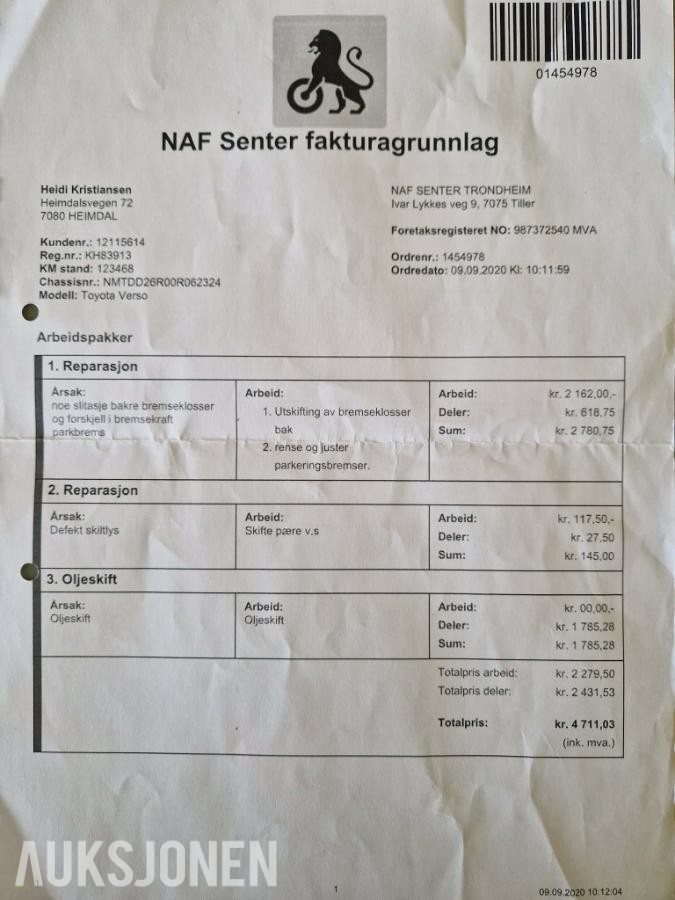 2012 Toyota Verso 2.0 126 hk Hengerfeste Lasteholdere 189 000 km