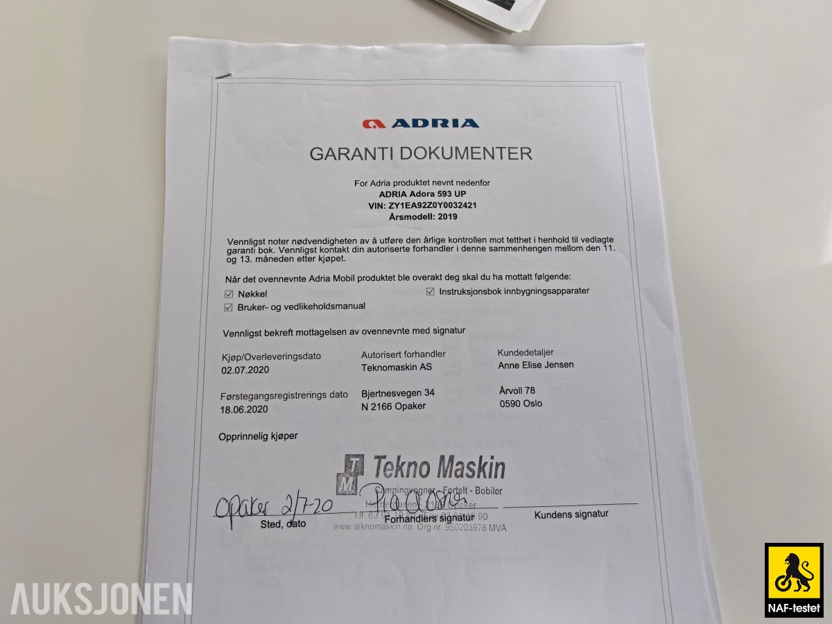 2020 ADRIA ADORA 593 UP - ALDE - DOBBELTSENG - DUSJ - KJØLESKAP M/FRYS