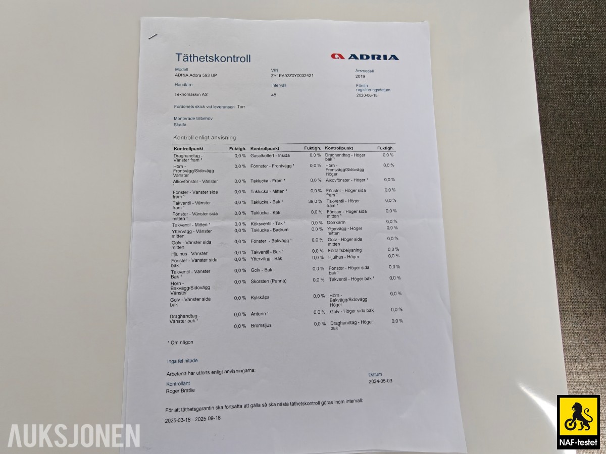 2020 ADRIA ADORA 593 UP - ALDE - DOBBELTSENG - DUSJ - KJØLESKAP M/FRYS