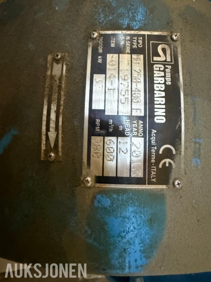 2013 - Garbarino MU 250-400 industripumpe – ca. 600 m³/t – 980 rpm