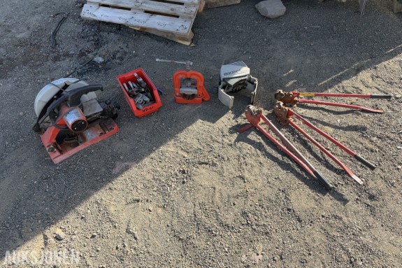 Rørleggerverktøy RIDGID og Exact - RIDGID 590-L kappsag 2200 W - Exact PipeCut 200 rørkutter - RIDGID No 25 rørskrustikke - Uponor og REMS pressbakker