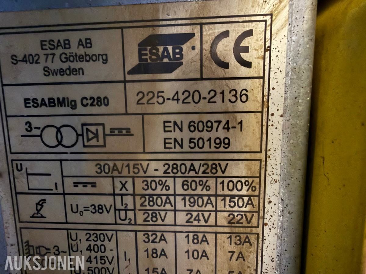 ESABMig C280 MIG/MAG sveiseapparat – 280A – 3-fas – trinnregulert