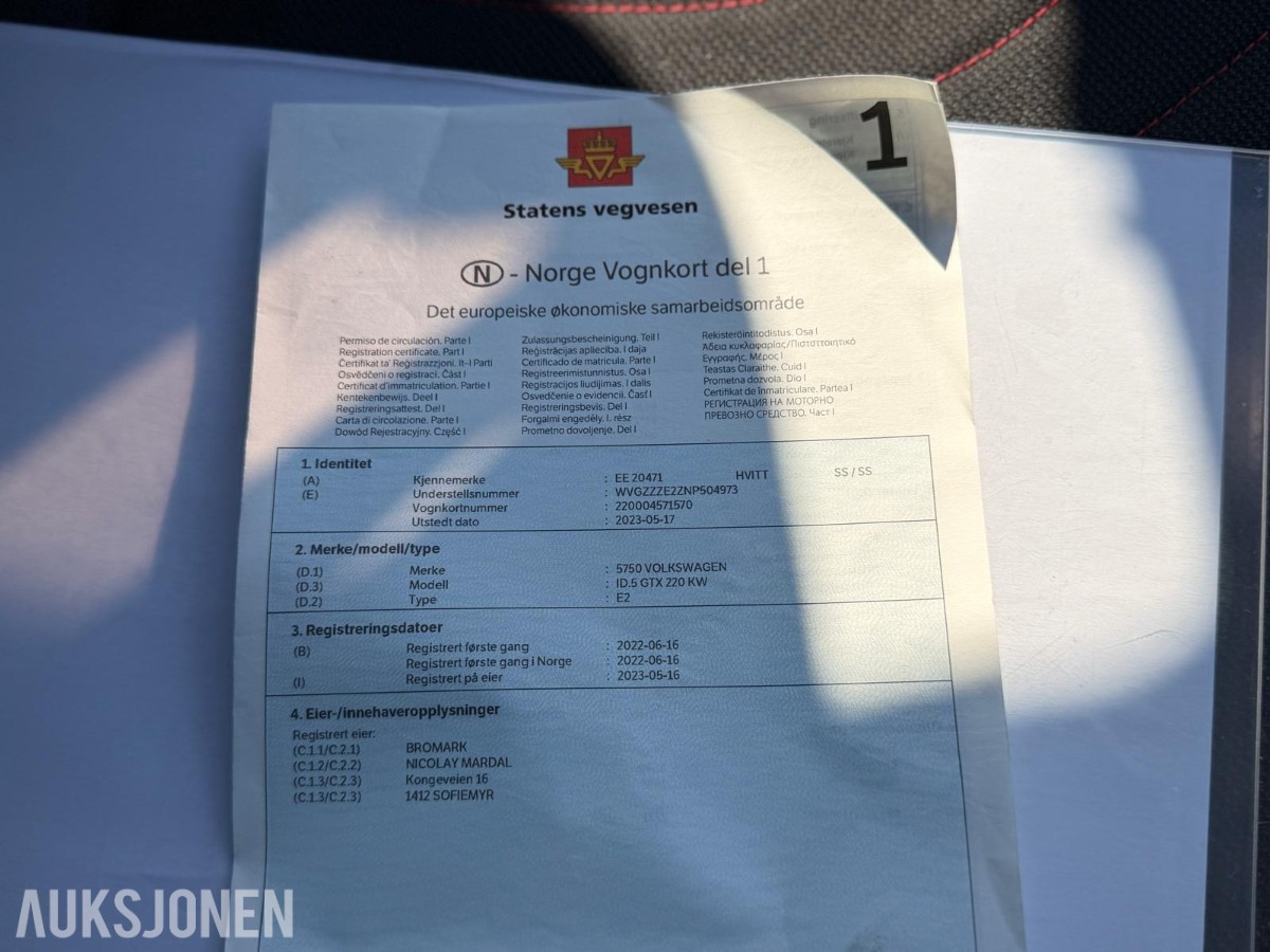 2022 VOLKSWAGEN ID.5 GTX 4MOTION PANORAMA HENGERFESTE